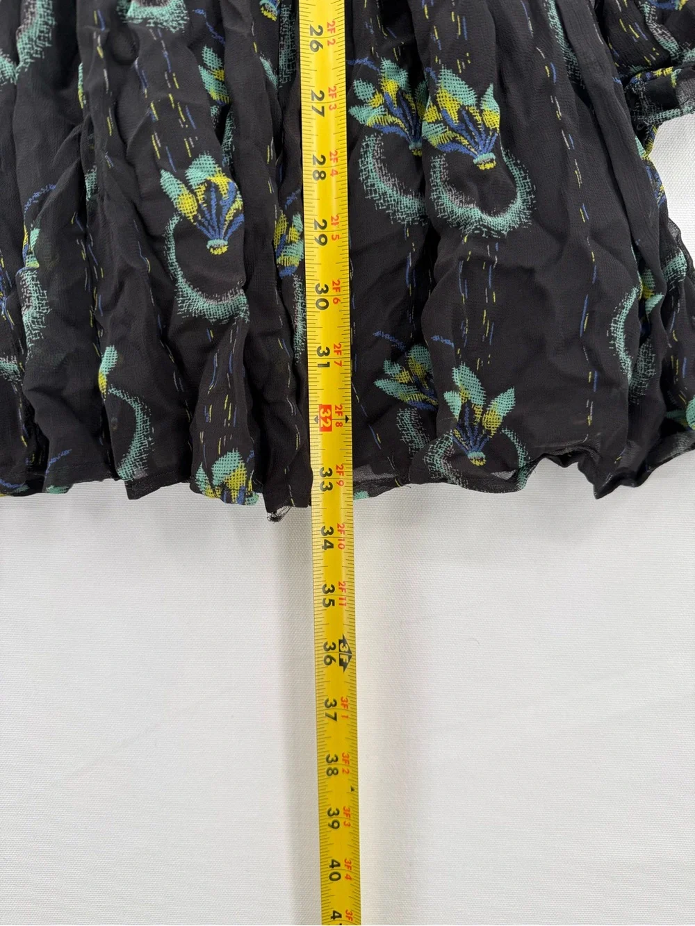 Free People Printed Smocked Mini Dress S Black Floral Sheer Long Sleeve Boho